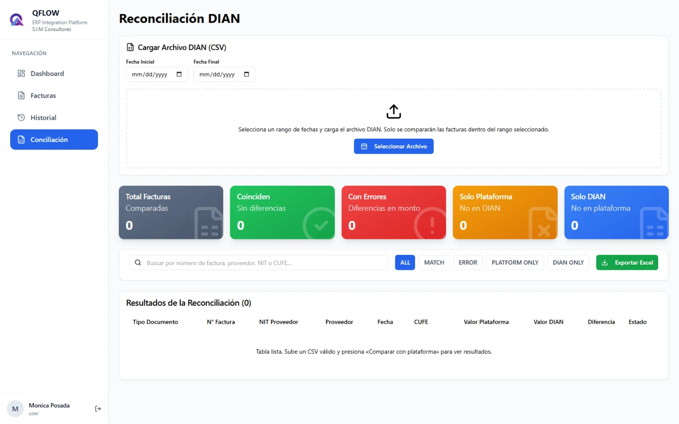 Conciliación con la DIAN en QFLOW